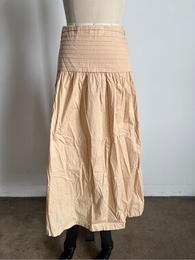 NWOT Lusana High-Waist Skirt with Pleated Waistband in Tan Sz Small